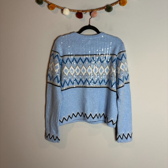 LOFT Sequin Fair Isle Sweater Jacket Blue - Picture 6 of 6
